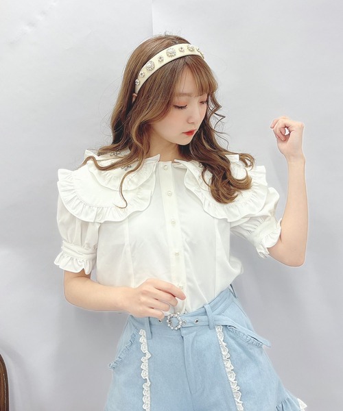 Swankiss（スワンキス）の「TS bijou collar　B/L（シャツ/ブラウス・レディース・ホワイト/ピンク/ブラック・FREE）」の6枚目の写真