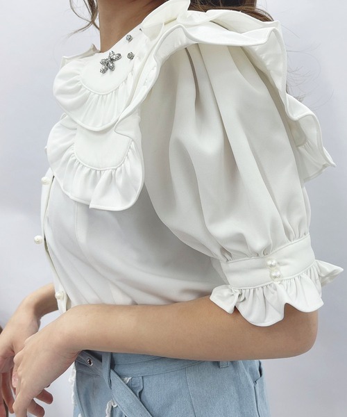 Swankiss（スワンキス）の「TS bijou collar　B/L（シャツ/ブラウス・レディース・ホワイト/ピンク/ブラック・FREE）」の4枚目の写真