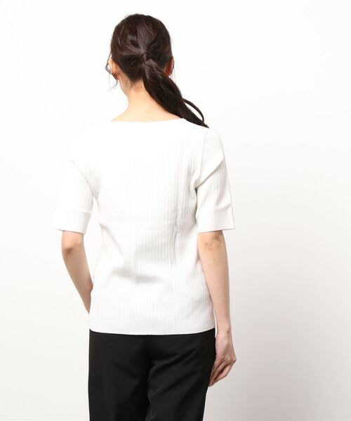 Pierrot（ピエロ）の「シルクタッチウォッシャブル半袖リブニット ボートネック（ニット/セーター・レディース・グレイッシュベージュ/ブラック/ネイビー/オフホワイト/コーラル/ラベンダー/アクア/グリーン系その他/ミント/ロイヤルブルー/杢グレー/ライトピンク/ライトブルー・L/M）」の15枚目の写真