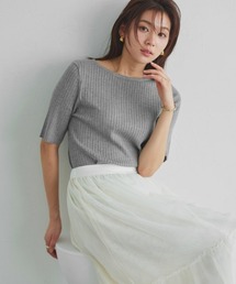 Pierrot（ピエロ）の「シルクタッチウォッシャブル半袖リブニット ボートネック（ニット/セーター・レディース）」