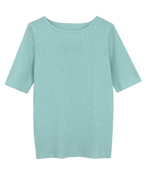 Pierrot（ピエロ）の「シルクタッチウォッシャブル半袖リブニット ボートネック（ニット/セーター・レディース・グレイッシュベージュ/ブラック/ネイビー/オフホワイト/コーラル/ラベンダー/アクア/グリーン系その他/ミント/ロイヤルブルー/杢グレー/ライトピンク/ライトブルー・L/M）」の21枚目の写真