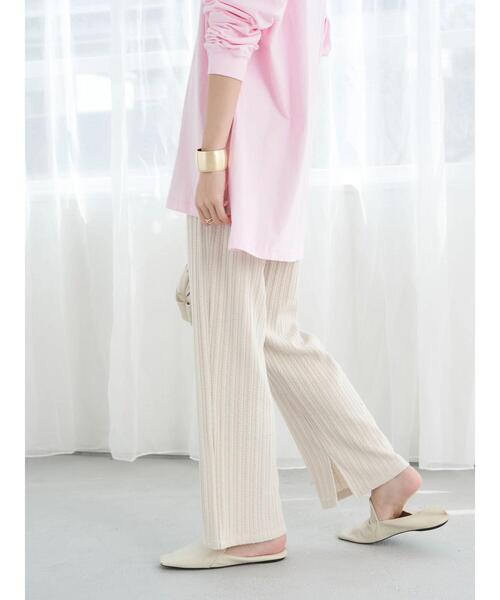 earth music&ecology（アースミュージックアンドエコロジー）の「ランダムリブカットパンツ（その他パンツ・レディース・アイボリー/グレイッシュベージュ/イエロー・FREE）」の4枚目の写真