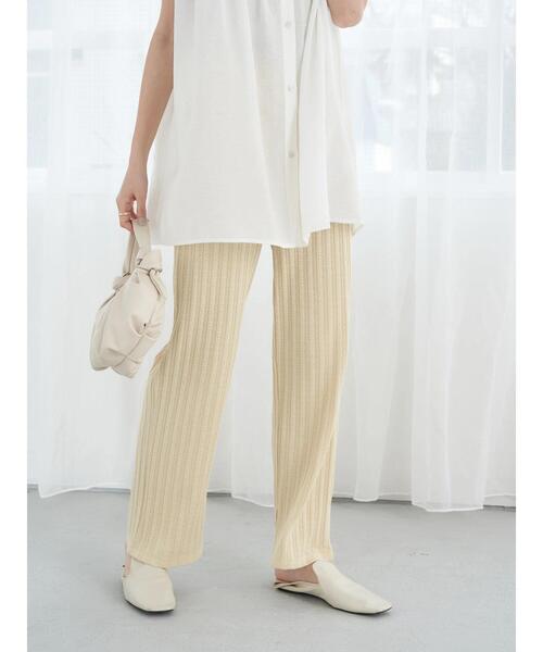 earth music&ecology（アースミュージックアンドエコロジー）の「ランダムリブカットパンツ（その他パンツ・レディース・アイボリー/グレイッシュベージュ/イエロー・FREE）」の6枚目の写真