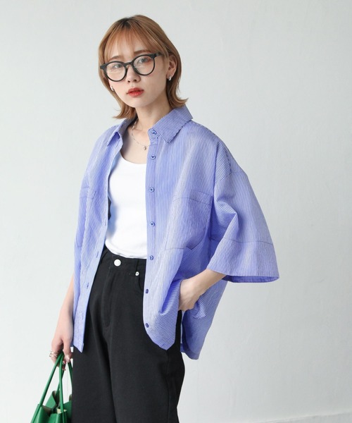 Chillfar（チルファー）の「ストライプカラーシアーシャツ（シャツ/ブラウス・レディース・ブルー/パープル/ミント/オレンジ/イエロー・FREE）」の3枚目の写真