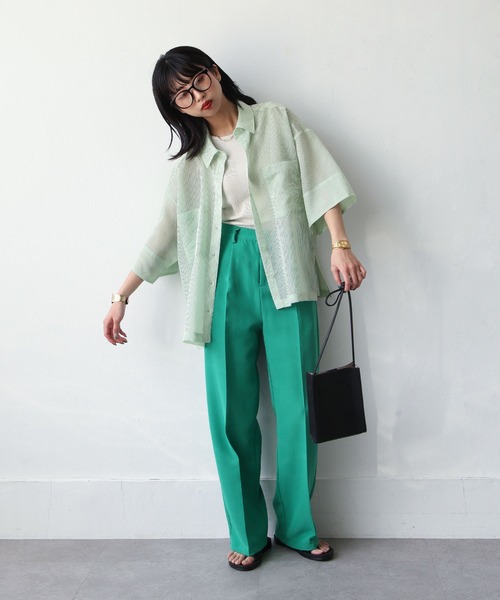 Chillfar（チルファー）の「ストライプカラーシアーシャツ（シャツ/ブラウス・レディース・ブルー/パープル/ミント/オレンジ/イエロー・FREE）」の20枚目の写真