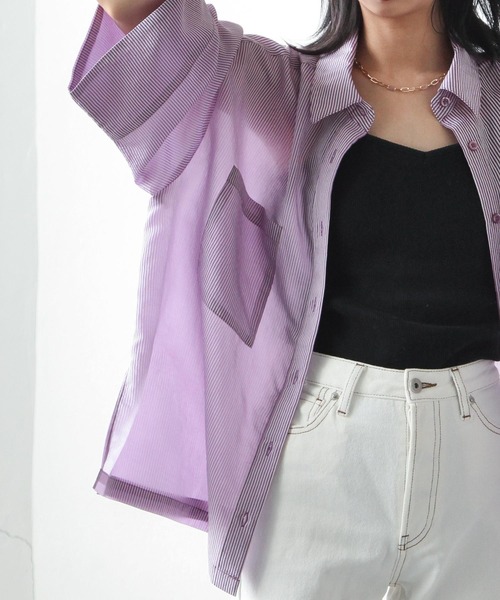 Chillfar（チルファー）の「ストライプカラーシアーシャツ（シャツ/ブラウス・レディース・ブルー/パープル/ミント/オレンジ/イエロー・FREE）」の6枚目の写真