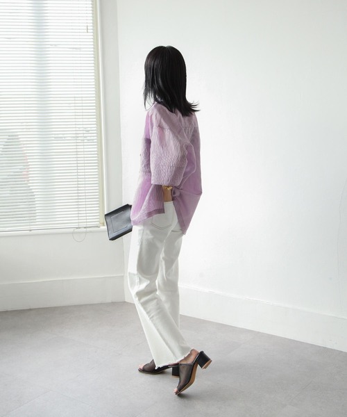 Chillfar（チルファー）の「ストライプカラーシアーシャツ（シャツ/ブラウス・レディース・ブルー/パープル/ミント/オレンジ/イエロー・FREE）」の8枚目の写真