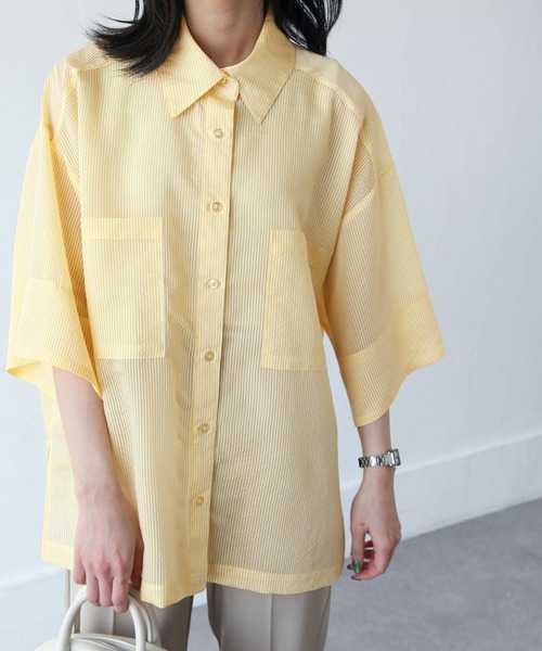 Chillfar（チルファー）の「ストライプカラーシアーシャツ（シャツ/ブラウス・レディース・ブルー/パープル/ミント/オレンジ/イエロー・FREE）」の13枚目の写真