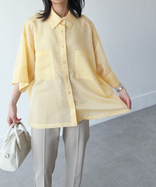 Chillfar（チルファー）の「ストライプカラーシアーシャツ（シャツ/ブラウス・レディース・ブルー/パープル/ミント/オレンジ/イエロー・FREE）」の14枚目の写真