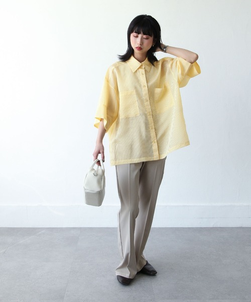 Chillfar（チルファー）の「ストライプカラーシアーシャツ（シャツ/ブラウス・レディース・ブルー/パープル/ミント/オレンジ/イエロー・FREE）」の12枚目の写真