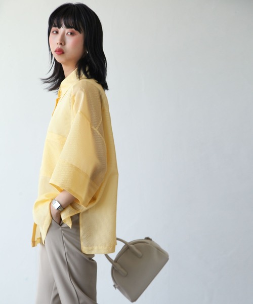 Chillfar（チルファー）の「ストライプカラーシアーシャツ（シャツ/ブラウス・レディース・ブルー/パープル/ミント/オレンジ/イエロー・FREE）」の10枚目の写真