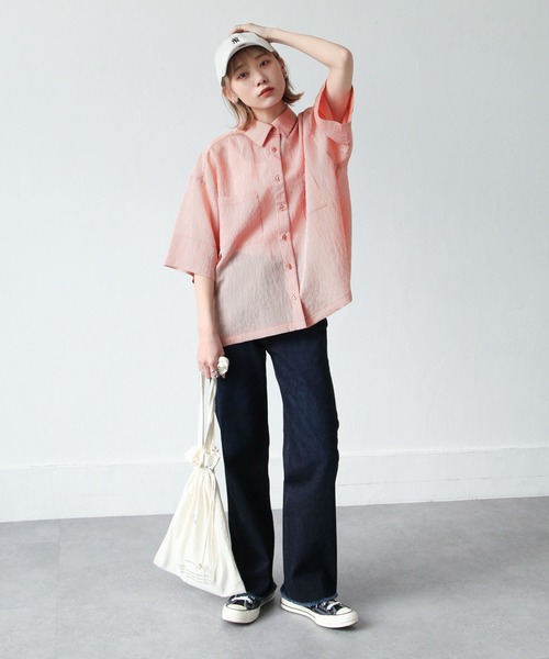 Chillfar（チルファー）の「ストライプカラーシアーシャツ（シャツ/ブラウス・レディース・ブルー/パープル/ミント/オレンジ/イエロー・FREE）」の16枚目の写真