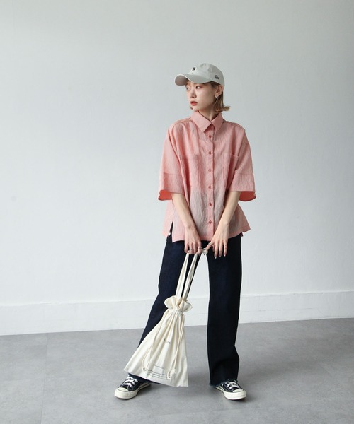 Chillfar（チルファー）の「ストライプカラーシアーシャツ（シャツ/ブラウス・レディース・ブルー/パープル/ミント/オレンジ/イエロー・FREE）」の17枚目の写真