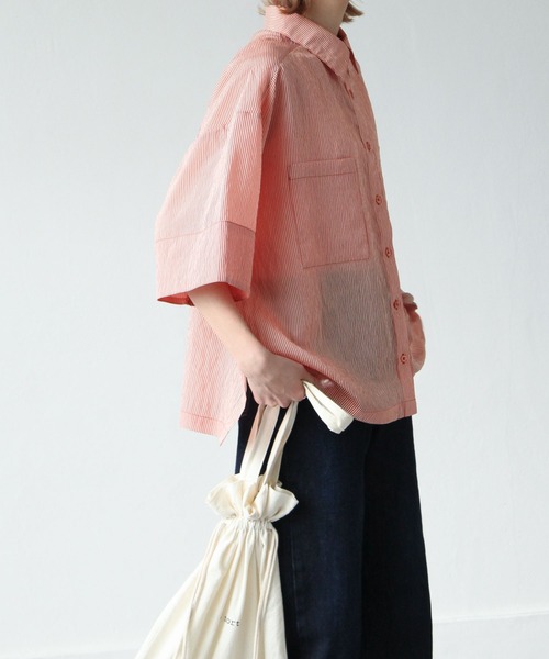 Chillfar（チルファー）の「ストライプカラーシアーシャツ（シャツ/ブラウス・レディース・ブルー/パープル/ミント/オレンジ/イエロー・FREE）」の18枚目の写真