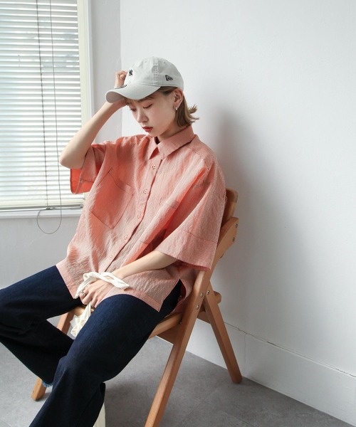 Chillfar（チルファー）の「ストライプカラーシアーシャツ（シャツ/ブラウス・レディース・ブルー/パープル/ミント/オレンジ/イエロー・FREE）」の15枚目の写真