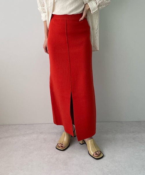 LE MORE（リモア）の「2wayスリットカラーニットスカート（スカート・レディース・ブラック/レッド/オレンジ/グリーン/アイボリー・FREE）」の5枚目の写真