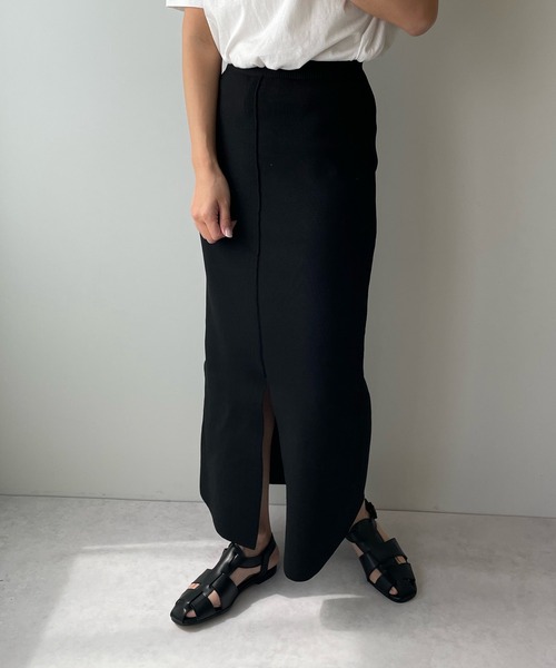 LE MORE（リモア）の「2wayスリットカラーニットスカート（スカート・レディース・ブラック/レッド/オレンジ/グリーン/アイボリー・FREE）」の3枚目の写真