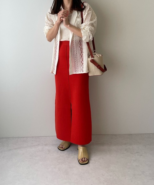 LE MORE（リモア）の「2wayスリットカラーニットスカート（スカート・レディース・ブラック/レッド/オレンジ/グリーン/アイボリー・FREE）」の13枚目の写真