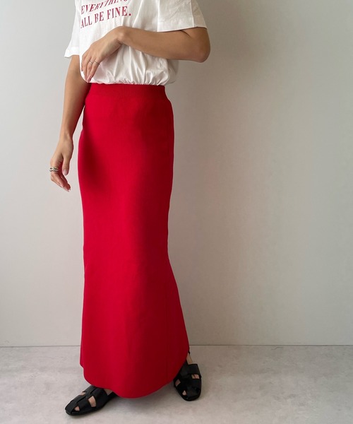 LE MORE（リモア）の「2wayスリットカラーニットスカート（スカート・レディース・ブラック/レッド/オレンジ/グリーン/アイボリー・FREE）」の11枚目の写真