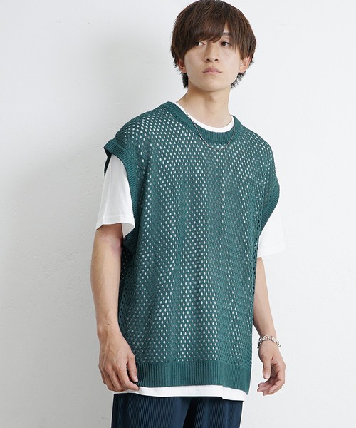 MinoriTY(マイノリティ)の「【MinoriTY】透かし編みニットアンサンブル メッシュトップス メッシュニット 秋服 Tシャツ ベスト メンズ(アンサンブル・メンズ・ブラック/ブルー/グリーン/マスタード・S/M/L)」の7枚目の写真
