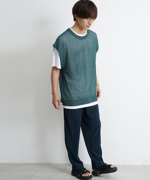 MinoriTY(マイノリティ)の「【MinoriTY】透かし編みニットアンサンブル メッシュトップス メッシュニット 秋服 Tシャツ ベスト メンズ(アンサンブル・メンズ・ブラック/ブルー/グリーン/マスタード・S/M/L)」の8枚目の写真