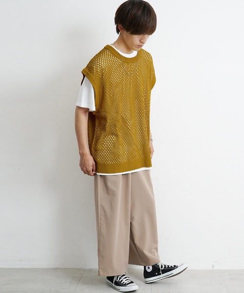 MinoriTY(マイノリティ)の「【MinoriTY】透かし編みニットアンサンブル メッシュトップス メッシュニット 秋服 Tシャツ ベスト メンズ(アンサンブル・メンズ・ブラック/ブルー/グリーン/マスタード・S/M/L)」の10枚目の写真
