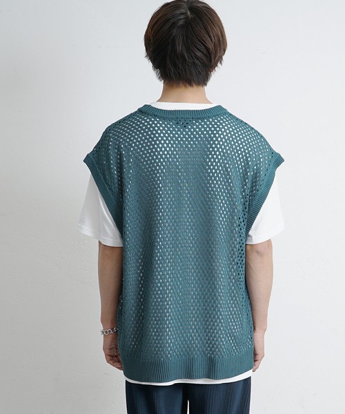 MinoriTY(マイノリティ)の「【MinoriTY】透かし編みニットアンサンブル メッシュトップス メッシュニット 秋服 Tシャツ ベスト メンズ(アンサンブル・メンズ・ブラック/ブルー/グリーン/マスタード・S/M/L)」の12枚目の写真