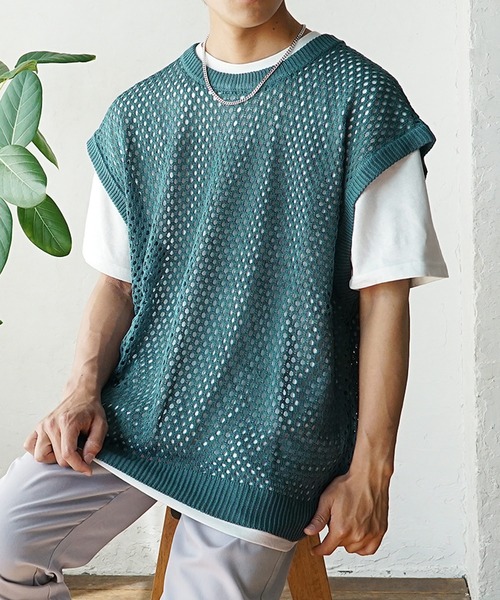 MinoriTY(マイノリティ)の「【MinoriTY】透かし編みニットアンサンブル メッシュトップス メッシュニット 秋服 Tシャツ ベスト メンズ(アンサンブル・メンズ・ブラック/ブルー/グリーン/マスタード・S/M/L)」の22枚目の写真