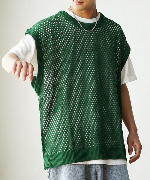 MinoriTY(マイノリティ)の「【MinoriTY】透かし編みニットアンサンブル メッシュトップス メッシュニット 秋服 Tシャツ ベスト メンズ(アンサンブル・メンズ・ブラック/ブルー/グリーン/マスタード・S/M/L)」の19枚目の写真