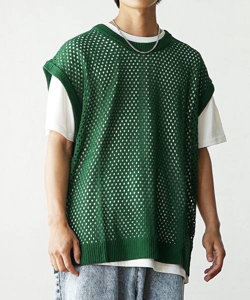 MinoriTY(マイノリティ)の「【MinoriTY】透かし編みニットアンサンブル メッシュトップス メッシュニット 秋服 Tシャツ ベスト メンズ(アンサンブル・メンズ・ブラック/ブルー/グリーン/マスタード・S/M/L)」の20枚目の写真