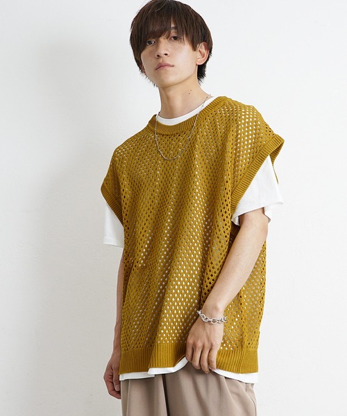 MinoriTY(マイノリティ)の「【MinoriTY】透かし編みニットアンサンブル メッシュトップス メッシュニット 秋服 Tシャツ ベスト メンズ(アンサンブル・メンズ・ブラック/ブルー/グリーン/マスタード・S/M/L)」の18枚目の写真