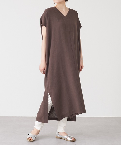 BEARDSLEY（ビアズリー）の「麻調カフタンワンピース（ワンピース・レディース・ブラウン/グレー・FREE）」の9枚目の写真