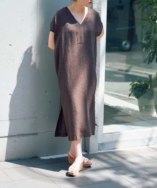 BEARDSLEY（ビアズリー）の「麻調カフタンワンピース（ワンピース・レディース・ブラウン/グレー・FREE）」の18枚目の写真