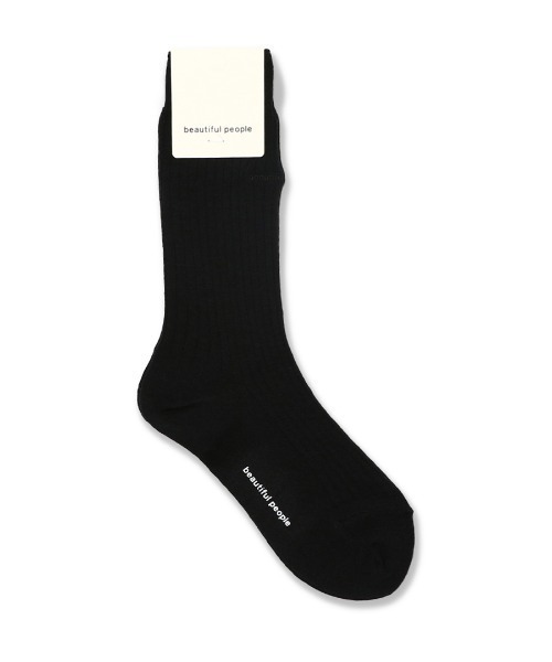 beautiful people(ビューティフルピープル)の「beautiful people wool ribsocks 1245511946(ソックス/靴下・レディース・ブラック/オフホワイト・FREE)」の2枚目の写真