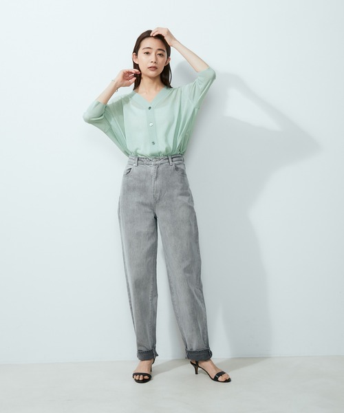 SALON adam et rope'（サロン アダム エ ロペ）の「ハーフスリーブシアーVネックサマーカーディガン（カーディガン/ボレロ・レディース・ブラック/オフホワイト/ピンク/グリーン系その他・FREE）」の7枚目の写真