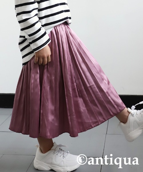antiqua（アンティカ）の「サテンプリーツスカート（スカート・キッズ・グリーン/アイボリー/ブラック/ピンク・4/6/3/5）」の4枚目の写真