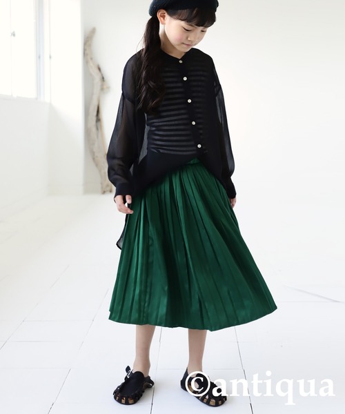 antiqua（アンティカ）の「サテンプリーツスカート（スカート・キッズ・グリーン/アイボリー/ブラック/ピンク・4/6/3/5）」の17枚目の写真