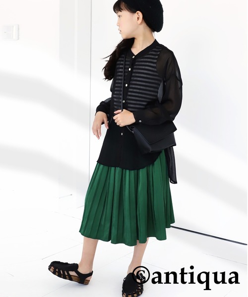 antiqua（アンティカ）の「サテンプリーツスカート（スカート・キッズ・グリーン/アイボリー/ブラック/ピンク・4/6/3/5）」の18枚目の写真