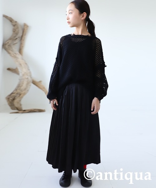 antiqua（アンティカ）の「サテンプリーツスカート（スカート・キッズ・グリーン/アイボリー/ブラック/ピンク・4/6/3/5）」の11枚目の写真