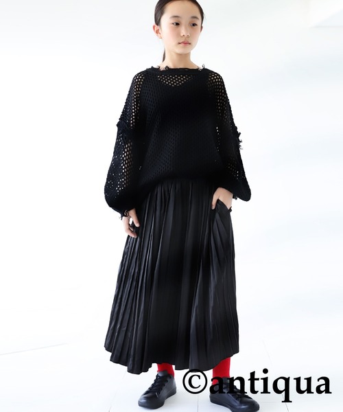 antiqua（アンティカ）の「サテンプリーツスカート（スカート・キッズ・グリーン/アイボリー/ブラック/ピンク・4/6/3/5）」の16枚目の写真