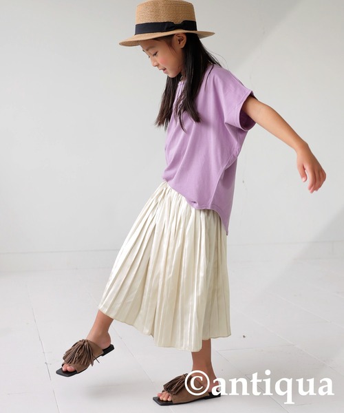 antiqua（アンティカ）の「サテンプリーツスカート（スカート・キッズ・グリーン/アイボリー/ブラック/ピンク・4/6/3/5）」の6枚目の写真