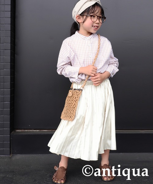 antiqua（アンティカ）の「サテンプリーツスカート（スカート・キッズ・グリーン/アイボリー/ブラック/ピンク・4/6/3/5）」の9枚目の写真