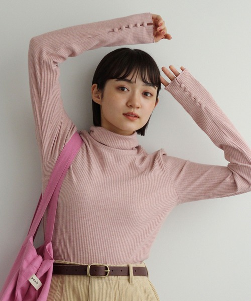 Crisp（クリスプ）の「タートルリブTシャツ（Tシャツ/カットソー・レディース・ブルー/ベージュ/ピンク/グリーン・FREE）」の4枚目の写真