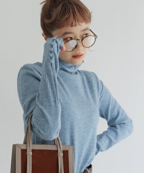 Crisp（クリスプ）の「タートルリブTシャツ（Tシャツ/カットソー・レディース・ブルー/ベージュ/ピンク/グリーン・FREE）」の3枚目の写真