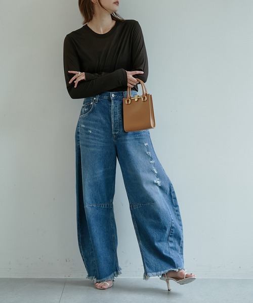 BASERANGE（ベースレンジ）の「【BASERANGE】ロングスリーブカットソー（Tシャツ/カットソー・レディース・ブラック/ベージュ/ダークブラウン・SMALL）」の9枚目の写真