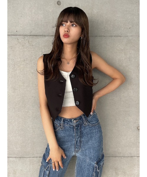 ENVYM(アンビー)の「コンパクトベスト(その他アウター・レディース・ブラック/グレー/ストライプ・FREE)」の7枚目の写真