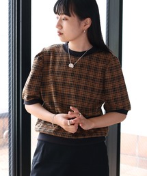 ダークチェックパフスリーブTee