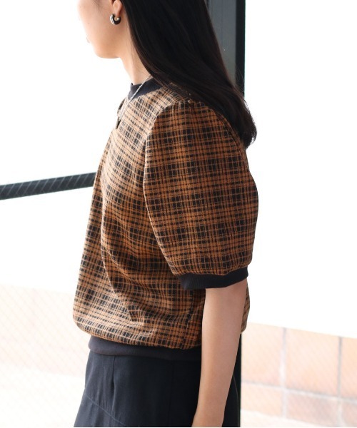 cepo(セポ)の「ダークチェックパフスリーブTee(Tシャツ/カットソー・レディース・チャコールグレー/グレー/イエロー系・M)」の17枚目の写真