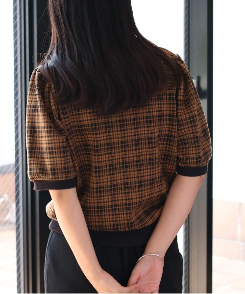 cepo(セポ)の「ダークチェックパフスリーブTee(Tシャツ/カットソー・レディース・チャコールグレー/グレー/イエロー系・M)」の14枚目の写真