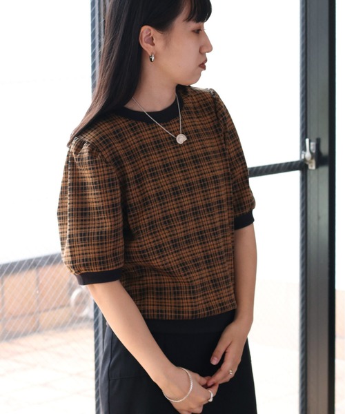 cepo(セポ)の「ダークチェックパフスリーブTee(Tシャツ/カットソー・レディース・チャコールグレー/グレー/イエロー系・M)」の10枚目の写真